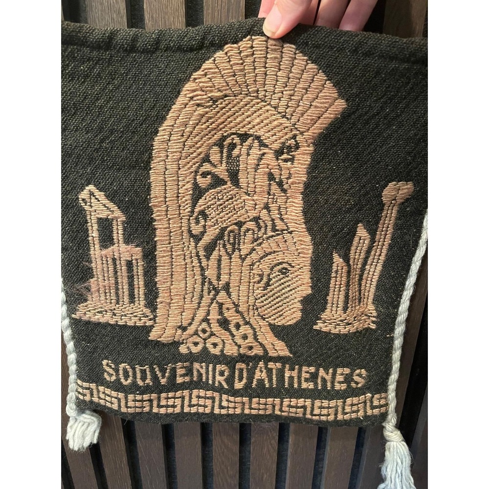 Vintage Athens Greece Souvenir Tote - Souvenir d' Athenes w Solider - Gray/White